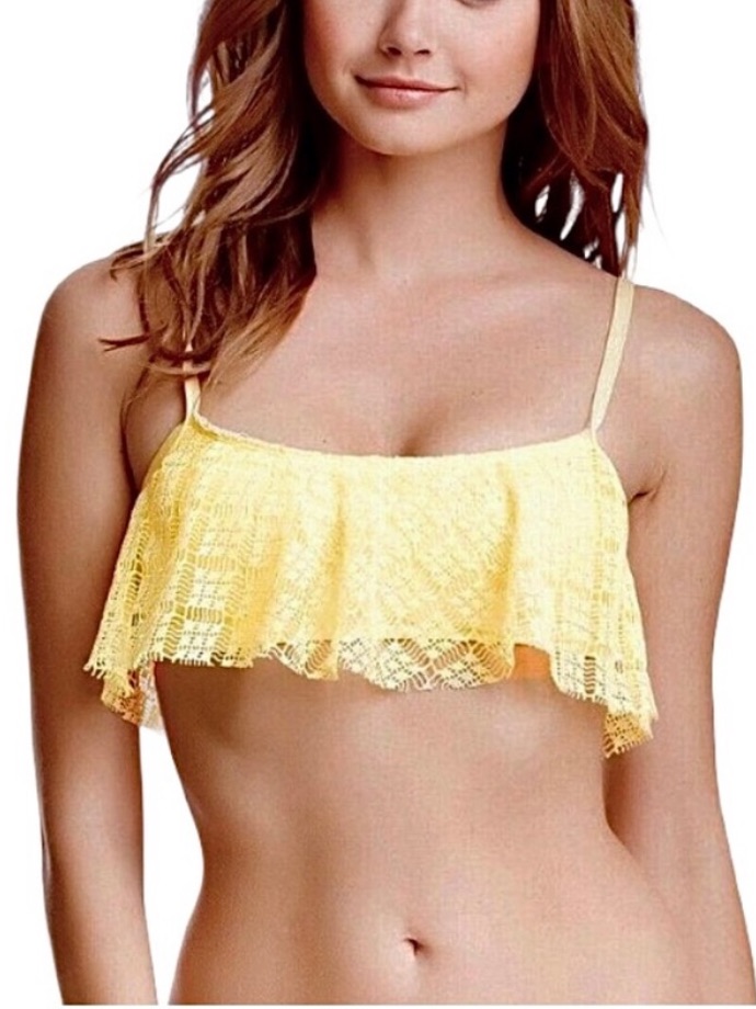 Splendid Yellow Crochet Lace Ruffle Flounce Bikini Top Beach Vacation Pool Boho